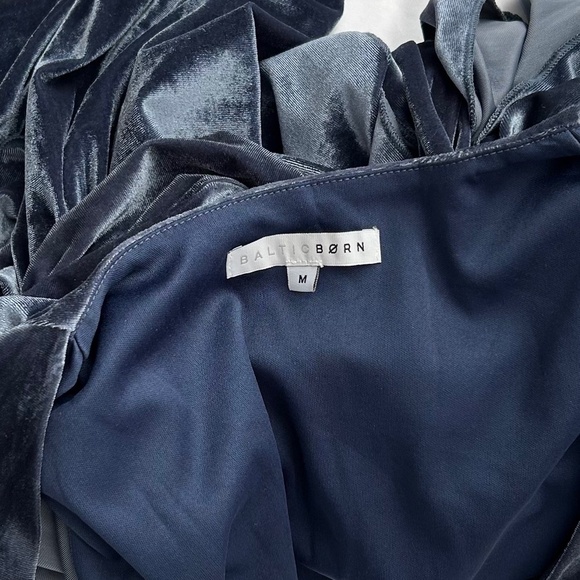 Baltic Born Shannon Velvet Short Dress Long Poet Sleeve Slate Blue Womens M EUC - Picture 9 of 9